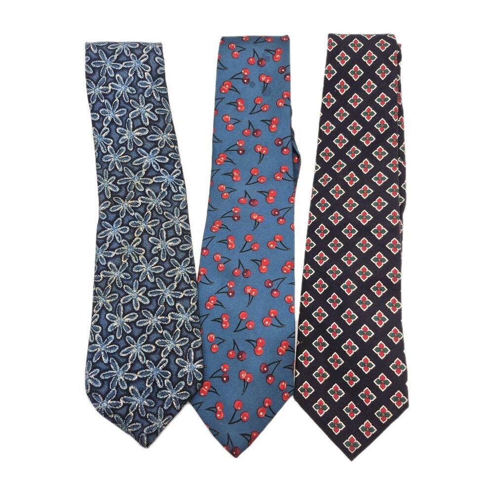 GAP Ties Lot of 3 Silk Cherries Silk Blue Flowers Cotton Red Green Flowers